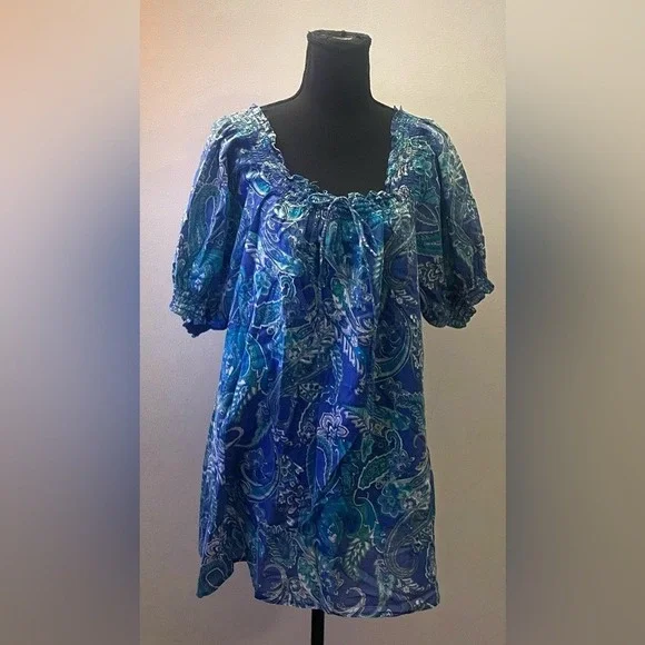 Lauren Ralph Lauren- Blue and Green Floral Blouse Size XL - Picture 2 of 7